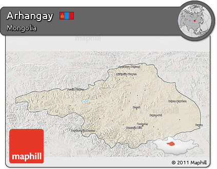 Shaded Relief 3D Map of Arhangay, lighten, semi-desaturated