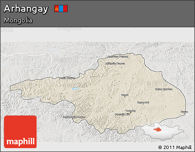 Shaded Relief 3D Map of Arhangay, lighten, semi-desaturated