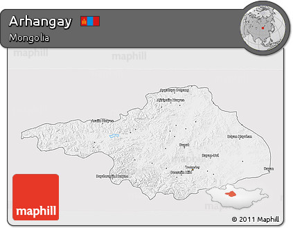 Silver Style 3D Map of Arhangay, single color outside