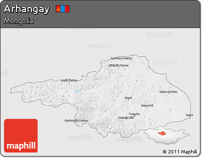 Silver Style 3D Map of Arhangay, single color outside