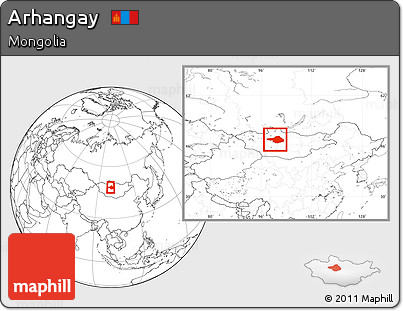 Blank Location Map of Arhangay, within the entire country
