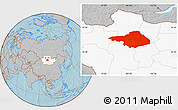 Gray Location Map of Arhangay, highlighted country, hill shading