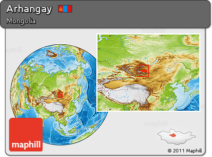 Physical Location Map of Arhangay, within the entire country