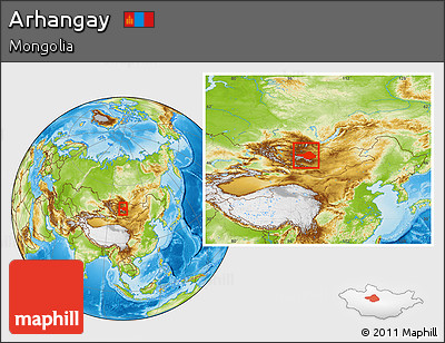 Physical Location Map of Arhangay, within the entire country