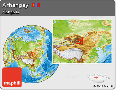 Physical Location Map of Arhangay, within the entire country