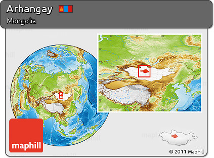 Physical Location Map of Arhangay, highlighted country, within the entire country
