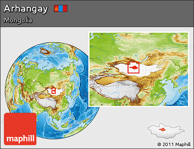 Physical Location Map of Arhangay, highlighted country, within the entire country