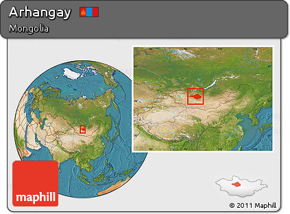 Satellite Location Map of Arhangay, within the entire country