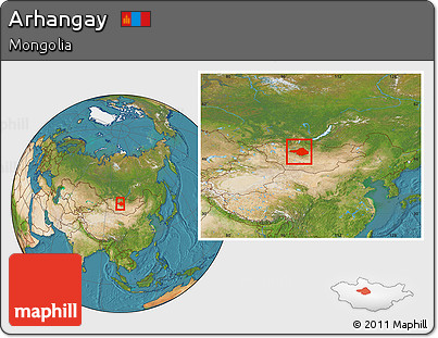 Satellite Location Map of Arhangay, within the entire country