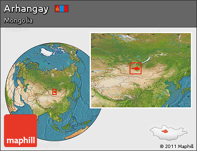 Satellite Location Map of Arhangay, within the entire country
