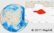 Shaded Relief Location Map of Arhangay, highlighted country
