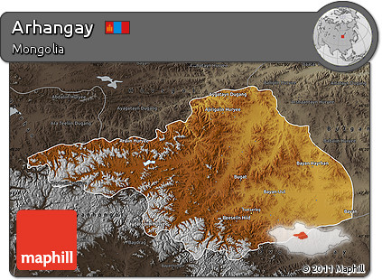 Physical Map of Arhangay, darken, semi-desaturated