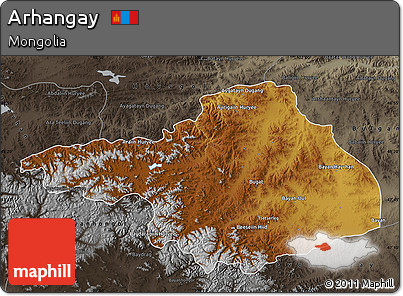 Physical Map of Arhangay, darken, semi-desaturated