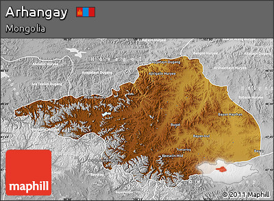 Physical Map of Arhangay, lighten, desaturated