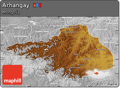 Physical Map of Arhangay, lighten, desaturated