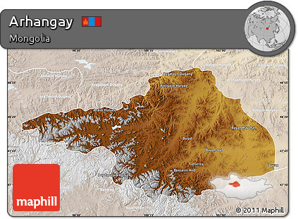 Physical Map of Arhangay, lighten