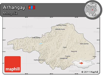 Shaded Relief Map of Arhangay, cropped outside