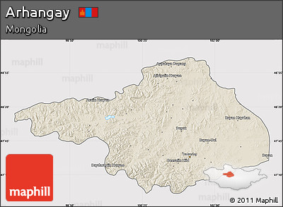 Shaded Relief Map of Arhangay, cropped outside