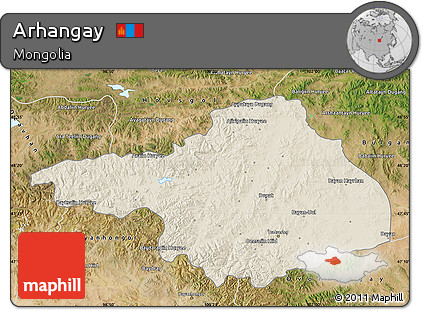 Shaded Relief Map of Arhangay, satellite outside