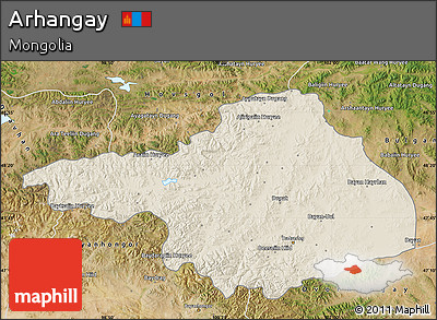 Shaded Relief Map of Arhangay, satellite outside