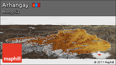 Physical Panoramic Map of Arhangay, darken, semi-desaturated
