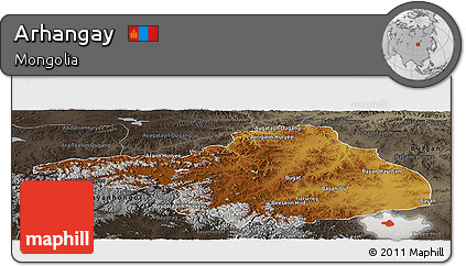 Physical Panoramic Map of Arhangay, darken, semi-desaturated