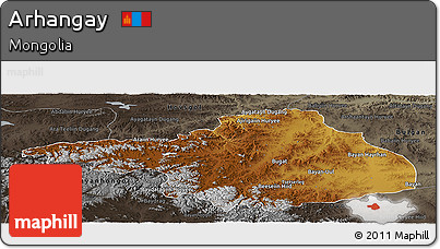 Physical Panoramic Map of Arhangay, darken, semi-desaturated