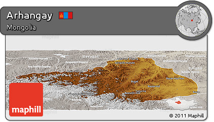 Physical Panoramic Map of Arhangay, lighten, semi-desaturated