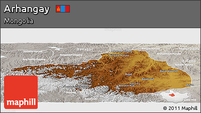 Physical Panoramic Map of Arhangay, lighten, semi-desaturated