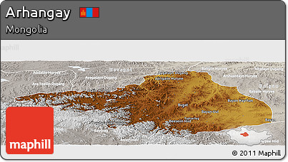 Physical Panoramic Map of Arhangay, lighten, semi-desaturated