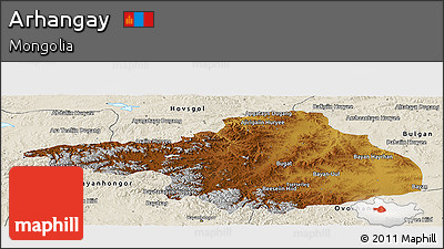 Physical Panoramic Map of Arhangay, shaded relief outside