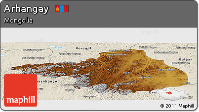 Physical Panoramic Map of Arhangay, shaded relief outside