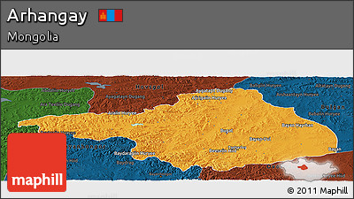 Political Panoramic Map of Arhangay, darken