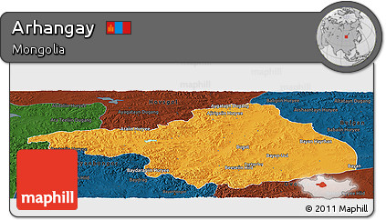 Political Panoramic Map of Arhangay, darken