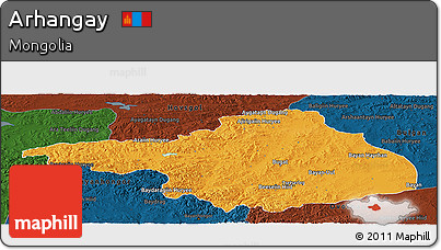 Political Panoramic Map of Arhangay, darken