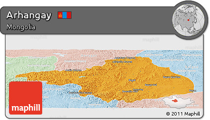 Political Panoramic Map of Arhangay, lighten