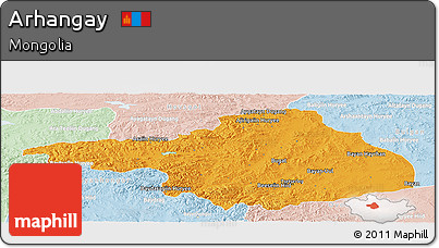 Political Panoramic Map of Arhangay, lighten