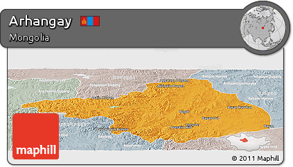 Political Panoramic Map of Arhangay, lighten, semi-desaturated