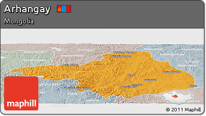 Political Panoramic Map of Arhangay, lighten, semi-desaturated
