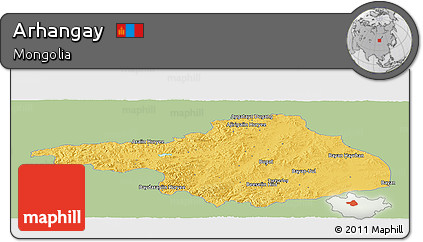 Savanna Style Panoramic Map of Arhangay, single color outside