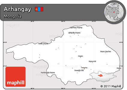 Silver Style Simple Map of Arhangay, cropped outside
