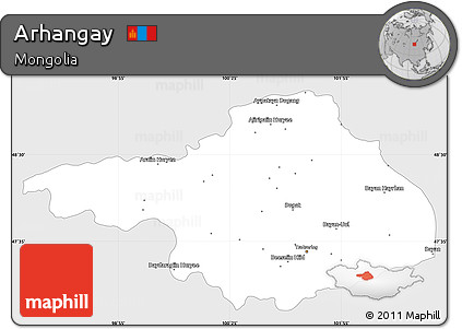 Silver Style Simple Map of Arhangay, single color outside