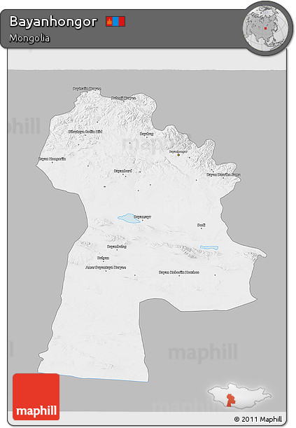 Gray 3D Map of Bayanhongor, single color outside