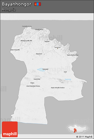 Gray 3D Map of Bayanhongor, single color outside