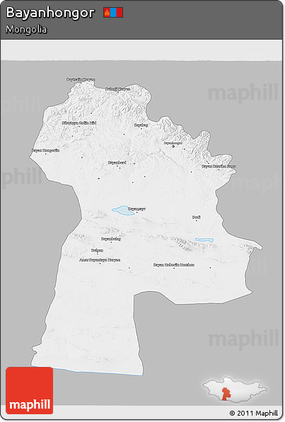 Gray 3D Map of Bayanhongor, single color outside