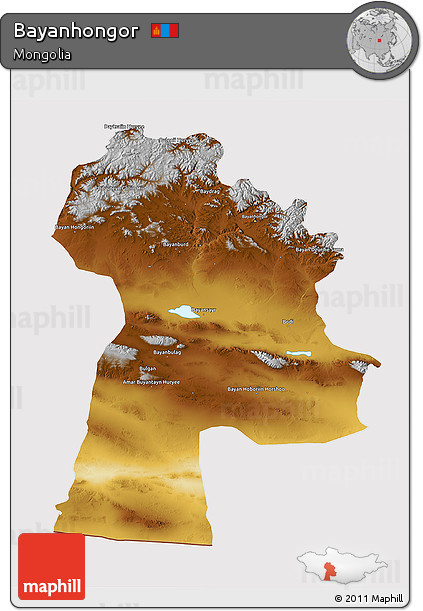 Physical 3D Map of Bayanhongor, cropped outside