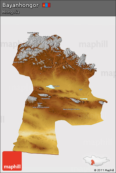 Physical 3D Map of Bayanhongor, cropped outside