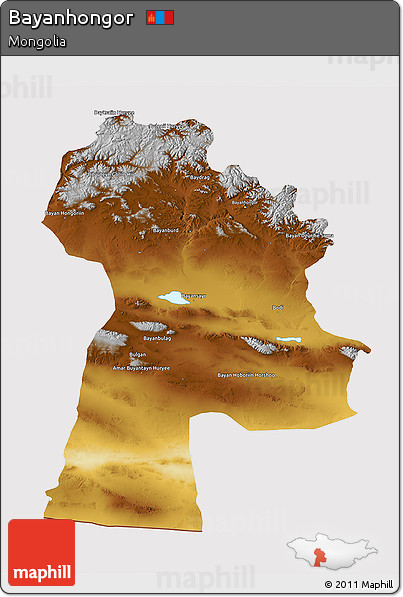 Physical 3D Map of Bayanhongor, cropped outside