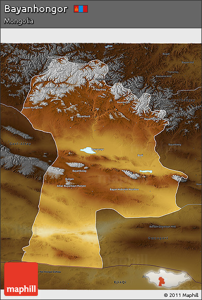 Physical 3D Map of Bayanhongor, darken