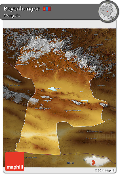 Physical 3D Map of Bayanhongor, darken